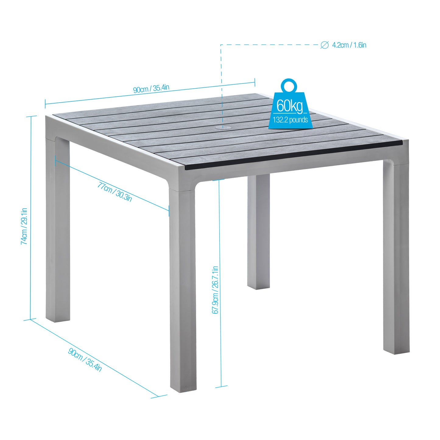 mesa minimalista cuadrada en polipropileno